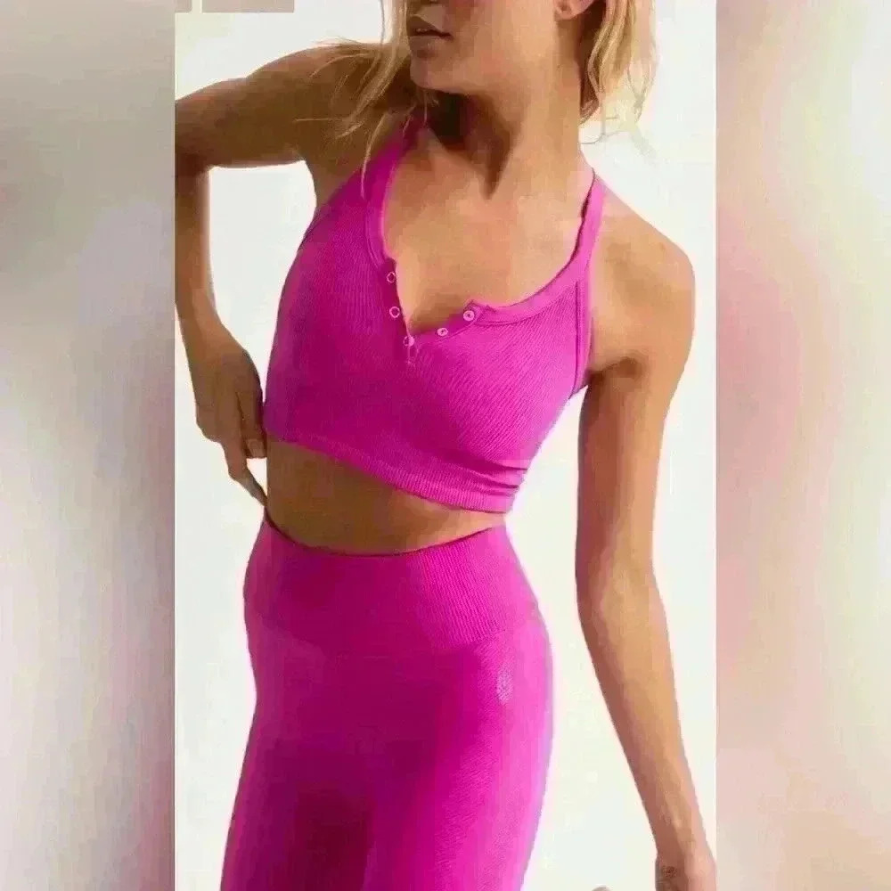 Free People Movement Magenta Free Throw Henley Crop Tank Size Small - Picture 3 of 9